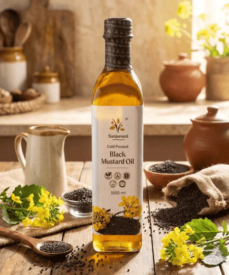 Black Mustard Oil Glass Bottle - 1L